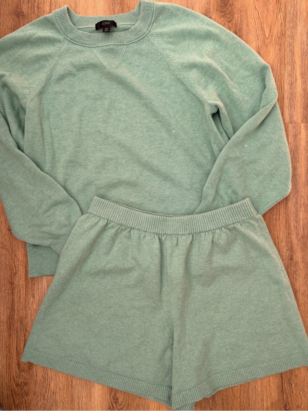 J.Crew Cotton Cashmere Lounge Set XS Green Sweater + Shorts Matching Set